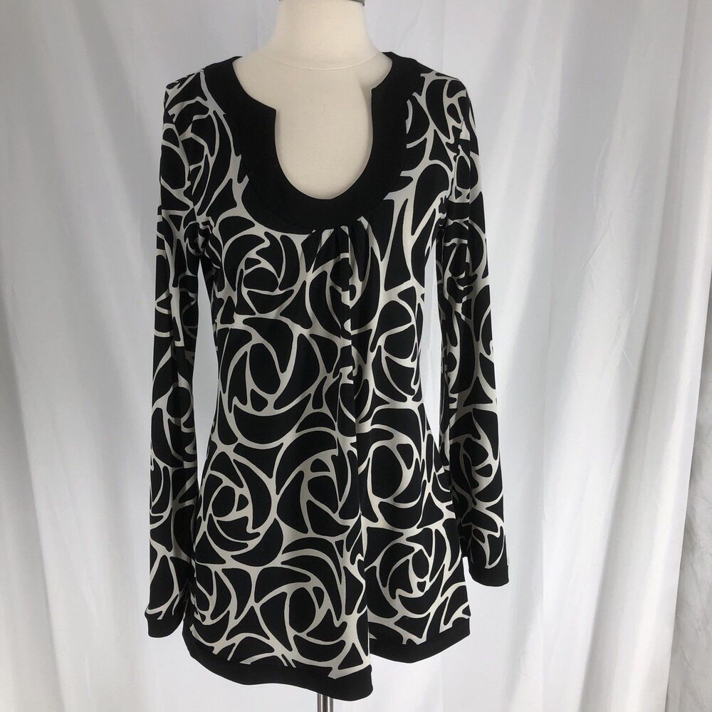 WHITE HOUSE BLACK MARKET Scoop Neck Belled Sleeve Artsy Floral Tunic Size M